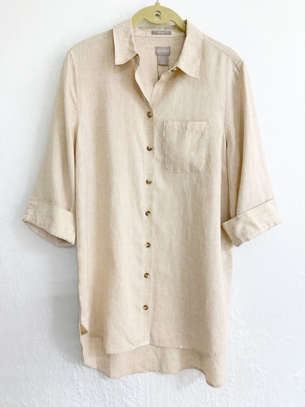 Chico's Natural Beige Linen Button-Front Shirt